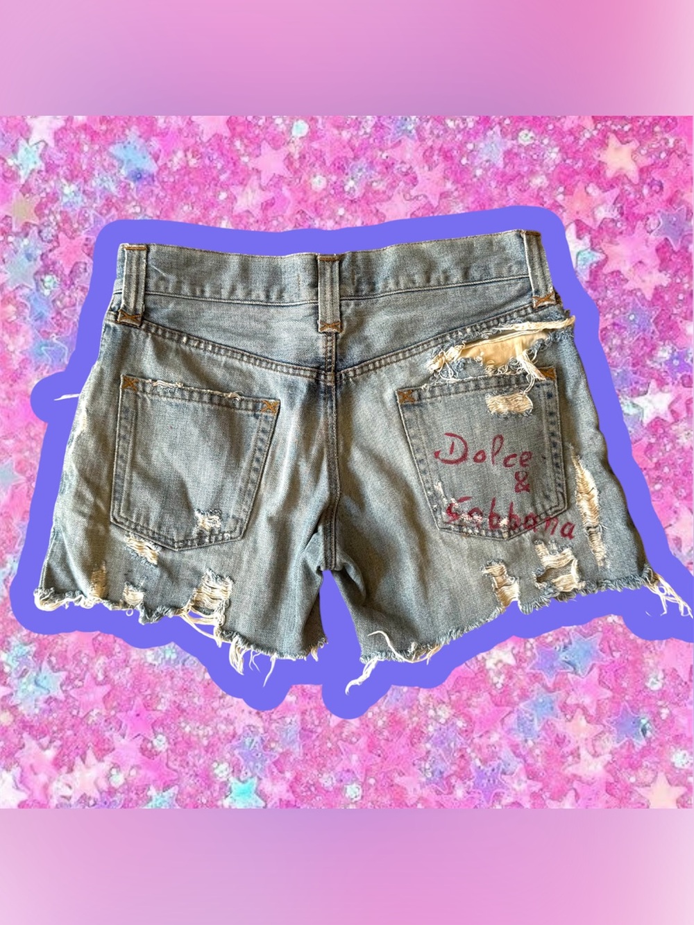 Dolce and Gabbana destroyed denim Jean shorts 8 graffiti d&g y2k 2000s low rise